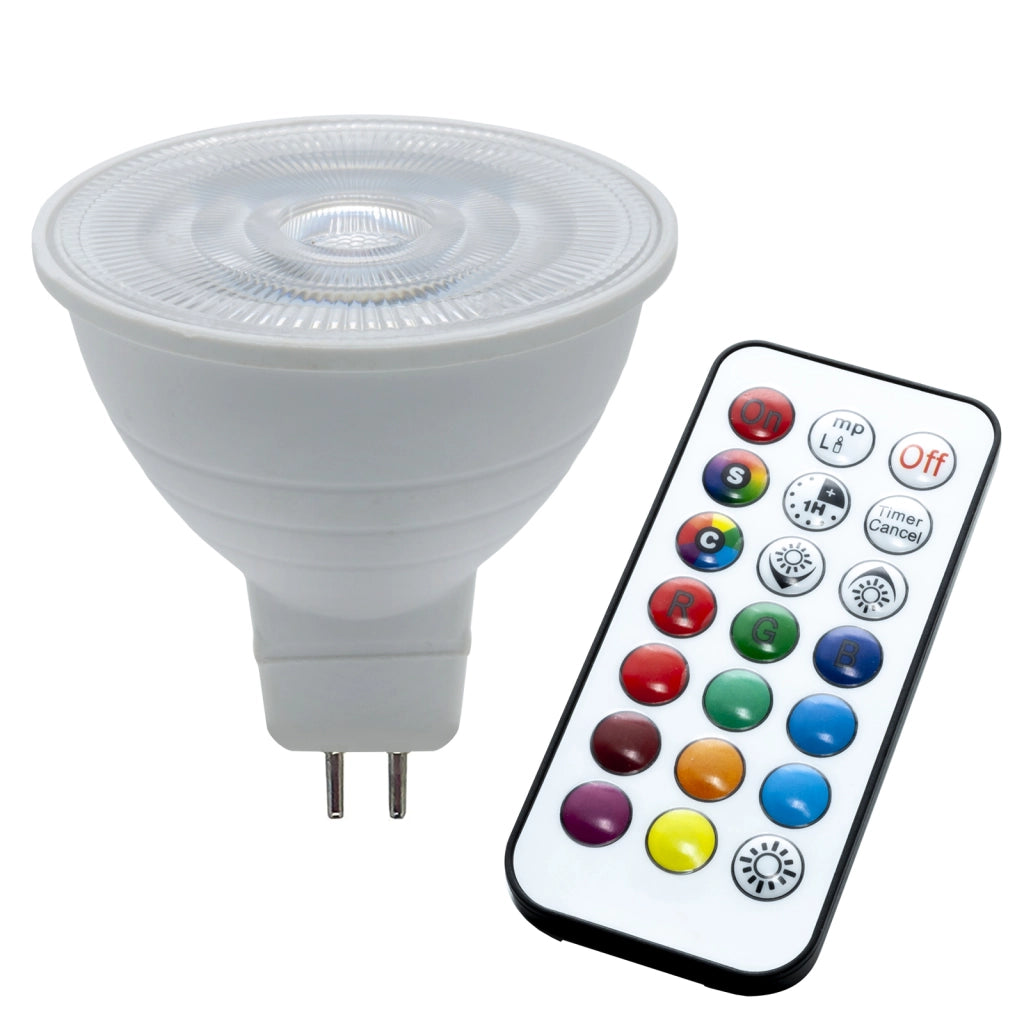 Faretto LED RGB 3000K GU5.3 6W lampada dimmerabile 12V attacco MR16 LED RGBW telecomando IR cromoterapia luce colorata