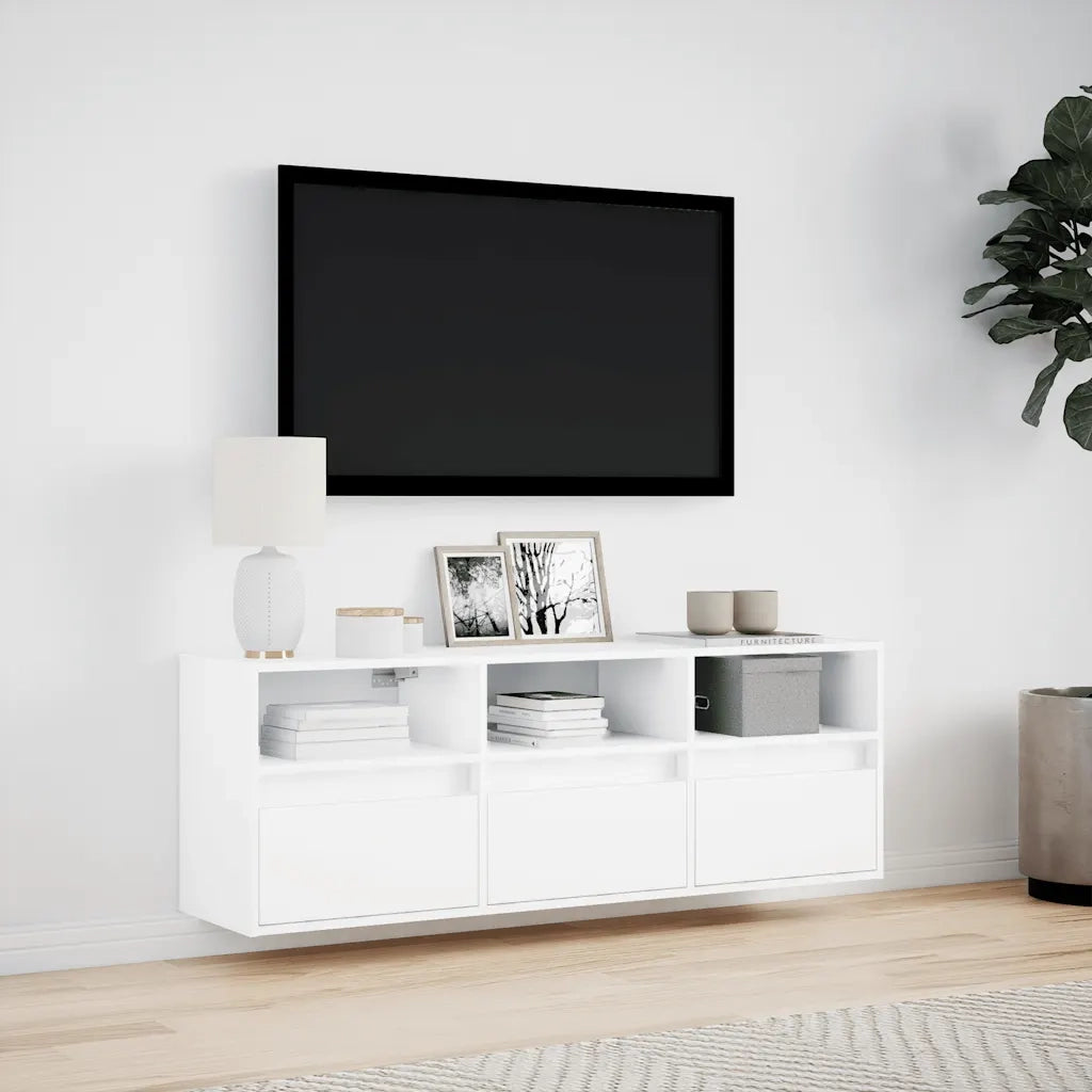 Mobile TV a Parete con Luci LED Bianco 130x31x45 cm 852341