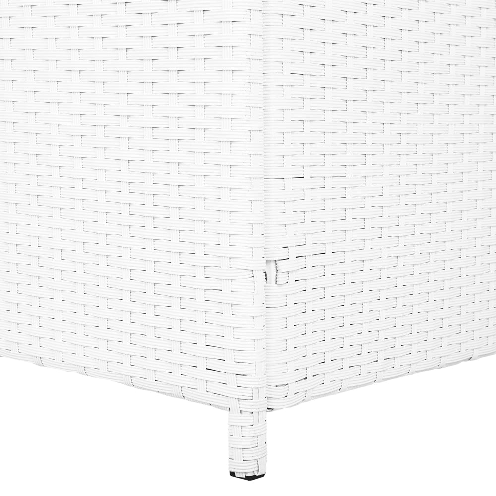 Cesta baule portaoggetti da esterno cuscino da giardino in finto rattan bianco 158 x 63 cm