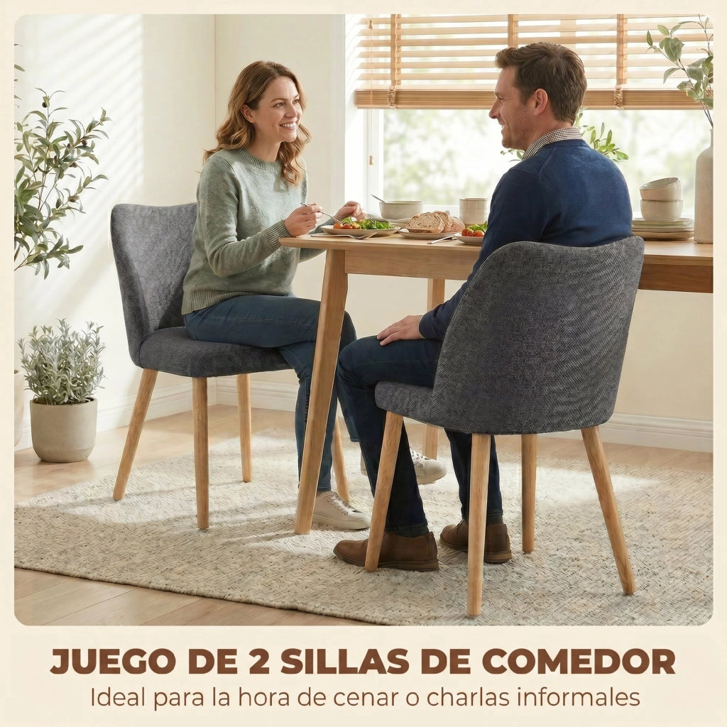 Set 2 Sedie da Pranzo ¨C Xylo ¨C Schienale Curvo Seduta Imbottita Gambe Legno Lino Grigio Chiaro
