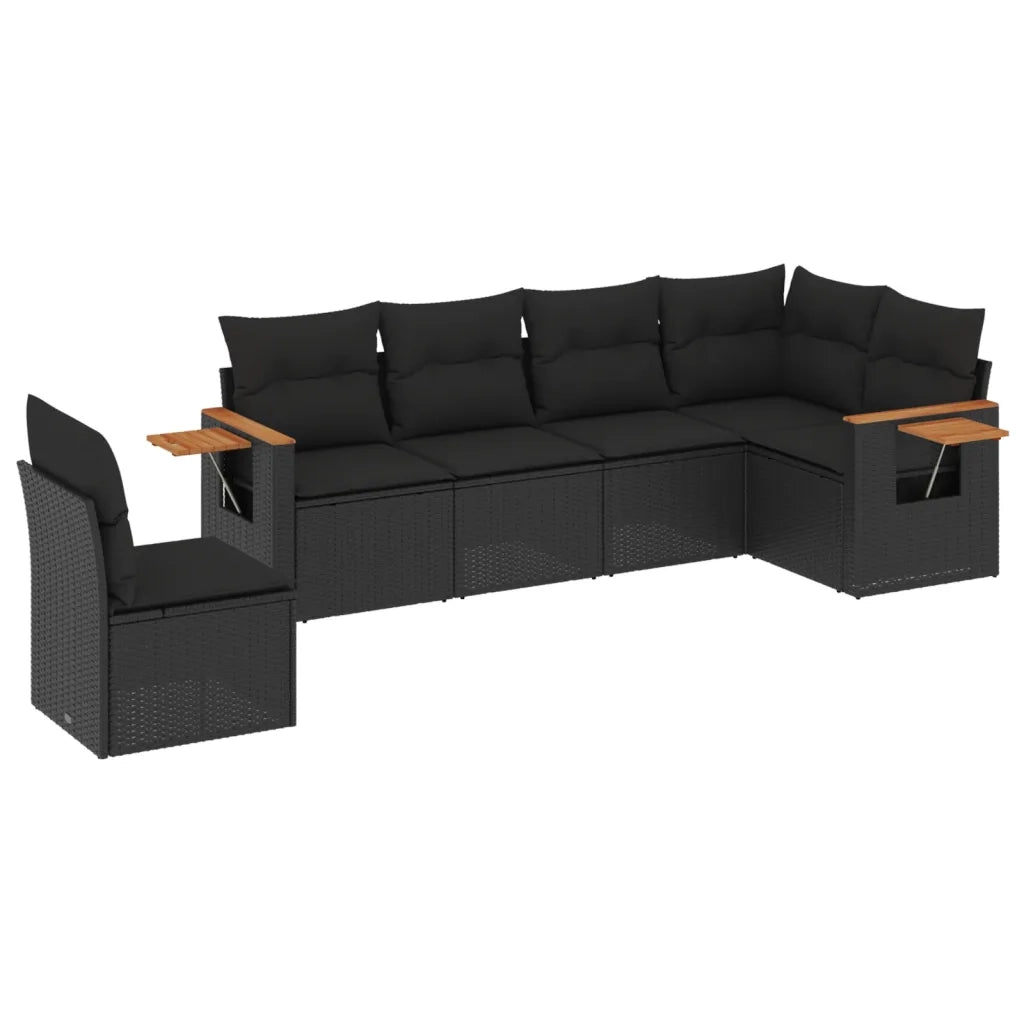Set Divano da Giardino 6 pz con Cuscini Nero in Polyrattan 3259255