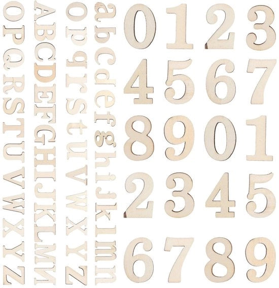 Lettere in Legno 124 Pezzi - Lettere Maiuscole/Mine - Numeri 0-9 - Buxus - Decorazione/Scrapbooking - Accessori Manuali - Lettere Alfabeto