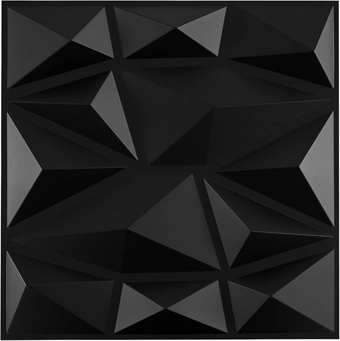 100 Pezzi 3D Pannelli Murali 30 x 30 cm, Pannello da Parete 3D Diamante, Decorazione Interna da Parete in PVC, 9 m², per Soggiorno Camera da Letto (9㎡,Nero)