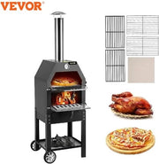 Forno Pizza Esterno con Ruote - Due Strati - Nero