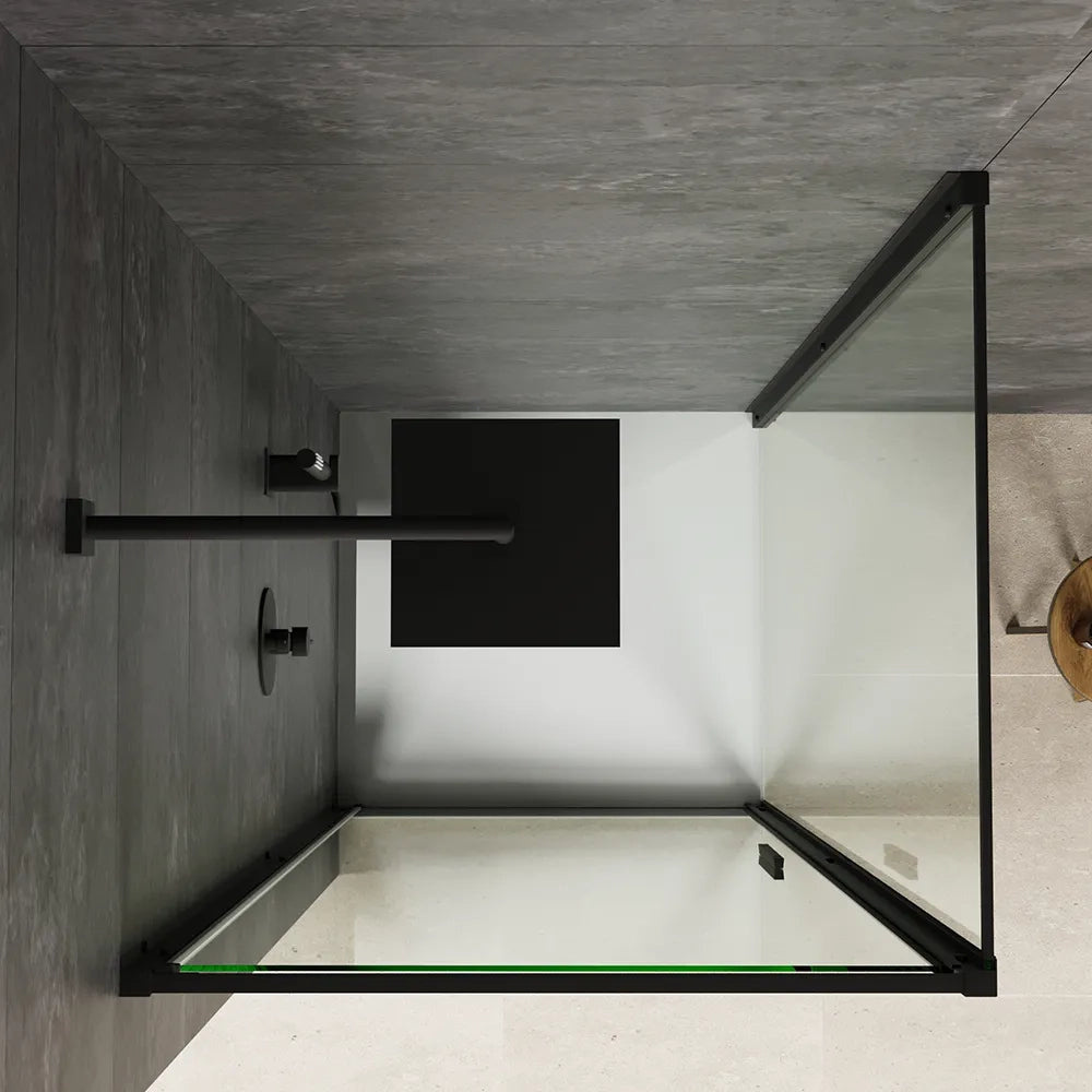 Box doccia slim 80x90cm con porta a battente e parete fissa profili nero opaco e vetro 6mm trasparente h190| Portofino