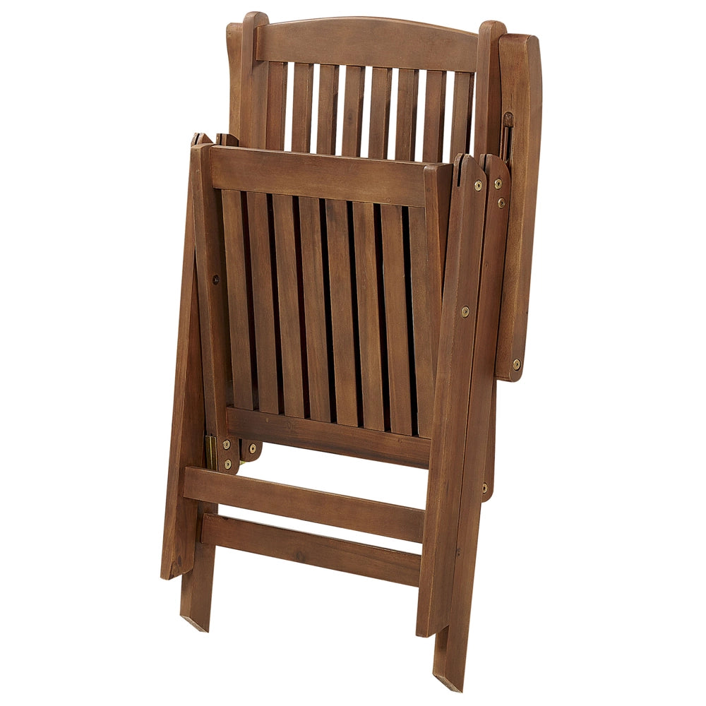 Set di 6 sedie da giardino in legno di acacia scuro naturale regolabili e pieghevoli per esterni con braccioli in stile rustico con cuscini grigi