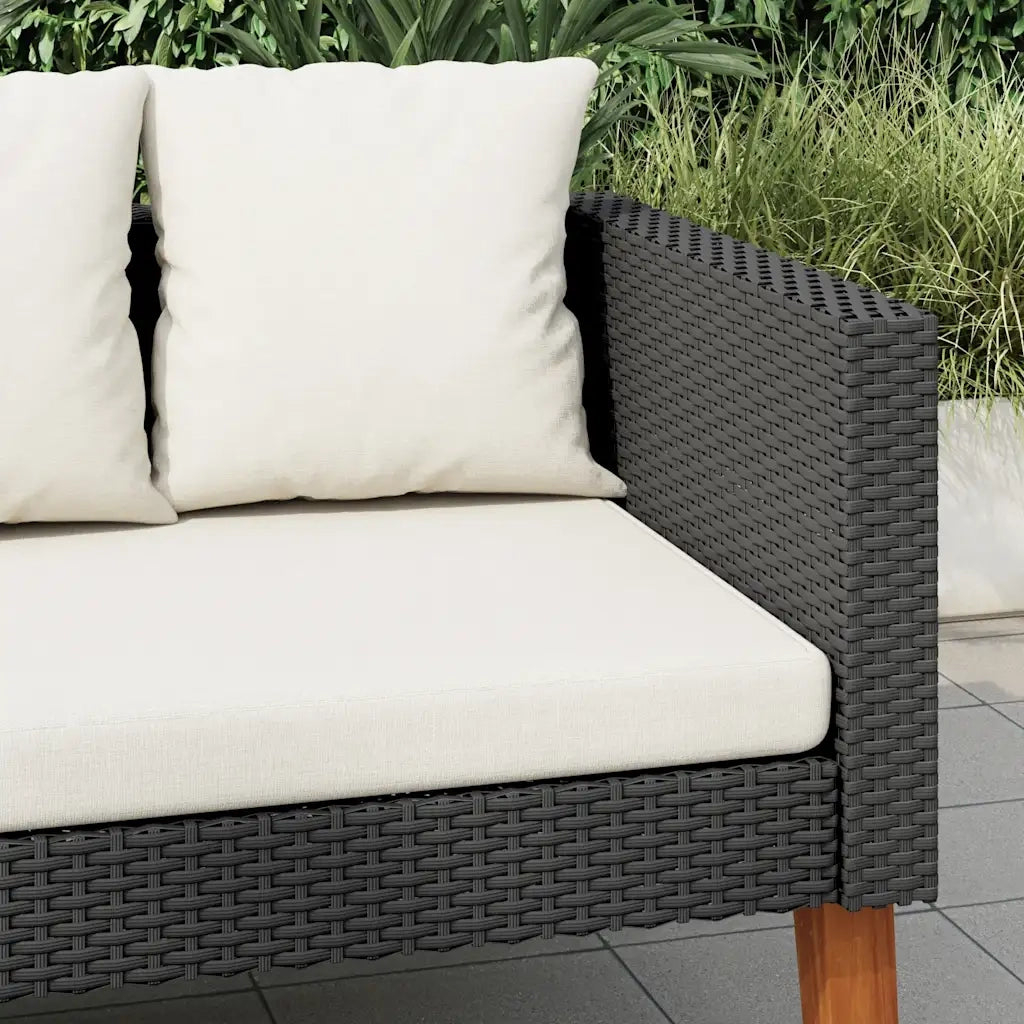 Divano da Giardino a 3 Posti con Cuscini in Polyrattan Nero