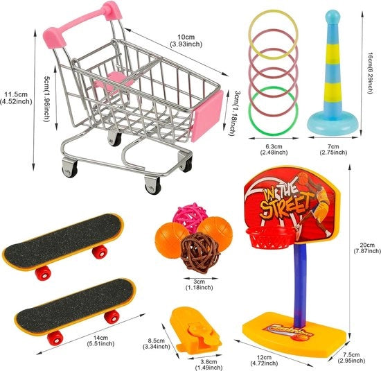Giocattolo per pappagallo, gioco di intelligenza per pappagallo, carrello di shopping mini skateboard anello di addestramento divertente giocattolo per uccelli