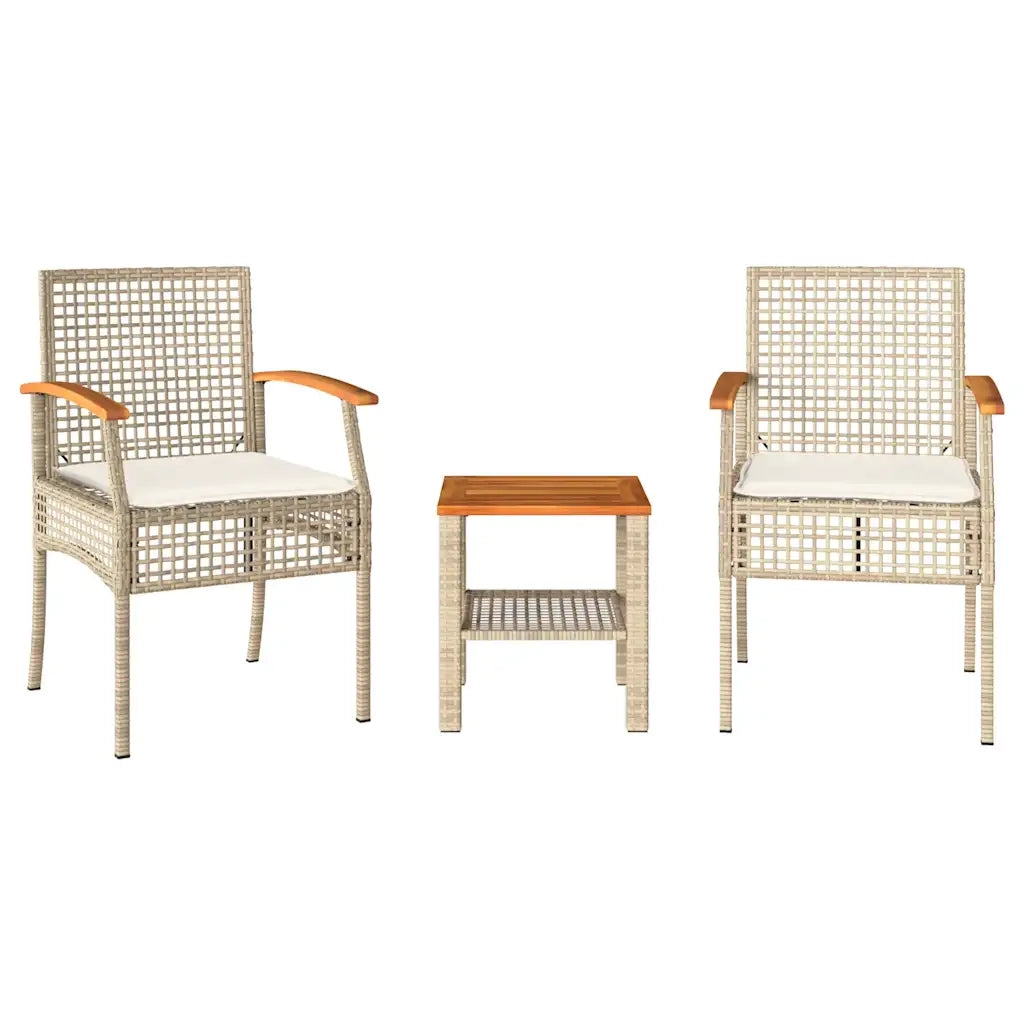 Set da Bistrò 3 pz con Cuscini Beige Polyrattan e Legno Acacia 366261