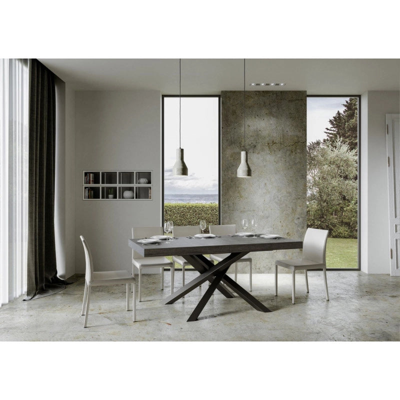 Tavolo allungabile 200/304x90 cm Volantis Premium telaio Antracite - Cemento