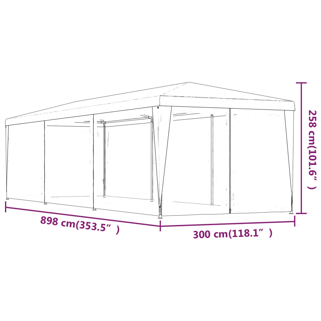 Tenda per Feste con 8 Pareti in Rete-Tenda Gazebo Antracite 3x9 m in HDPE