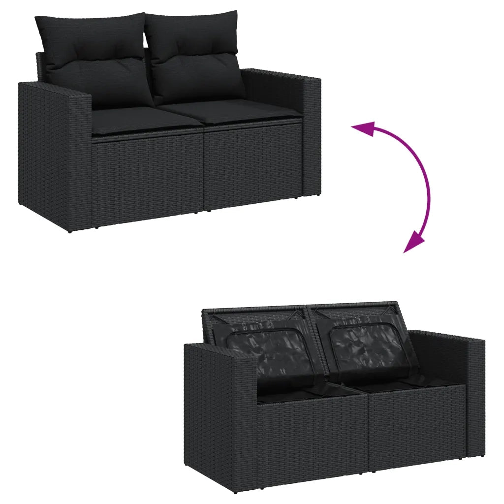 Set Divani da Giardino 10pz con Cuscini in Polyrattan Nero