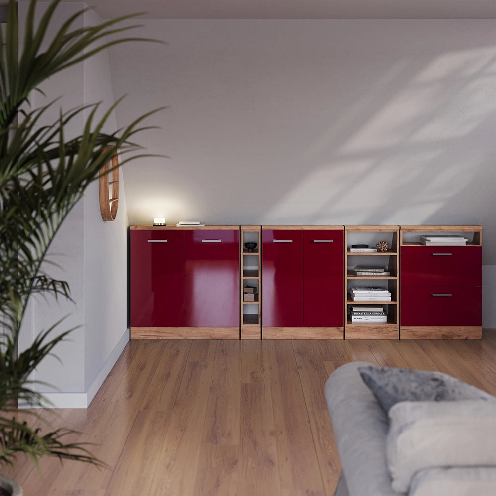 Mobile sottotetto Rion Rosso lucido/Rovere dorato con 2 porte Vicco