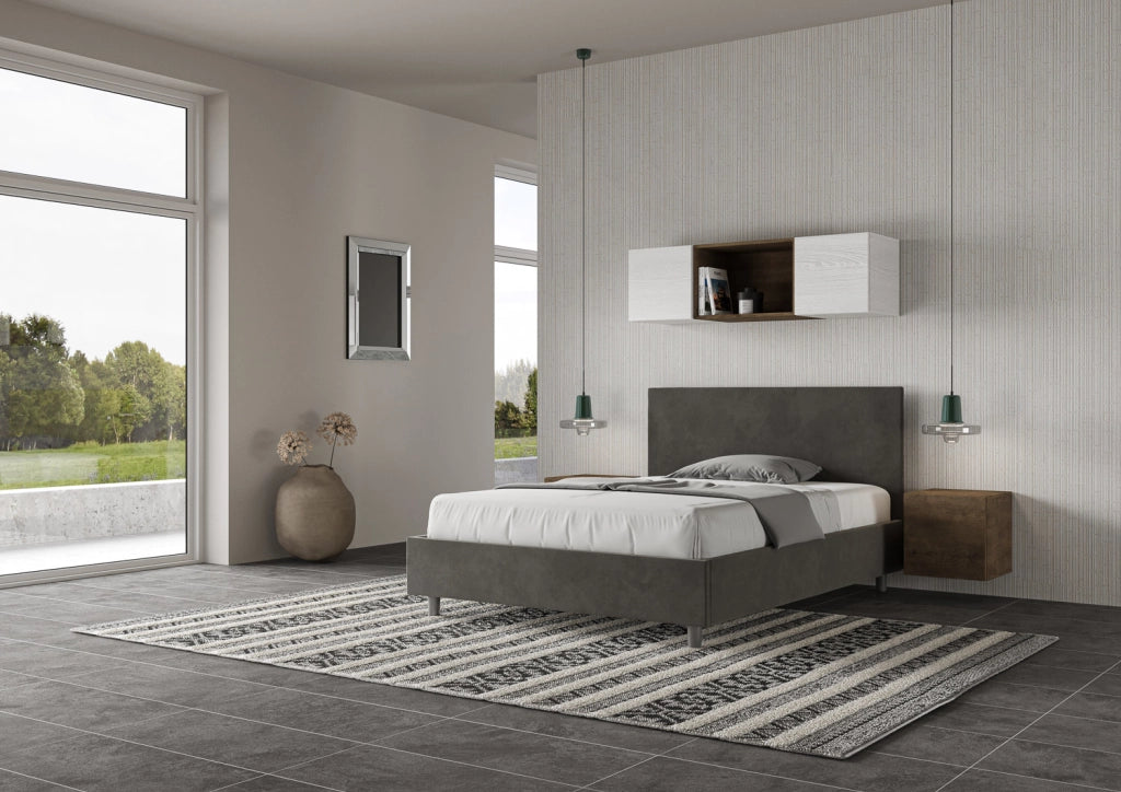 BS COM Letto una piazza e mezza contenitore imbottito 130x210 microfibra grigio