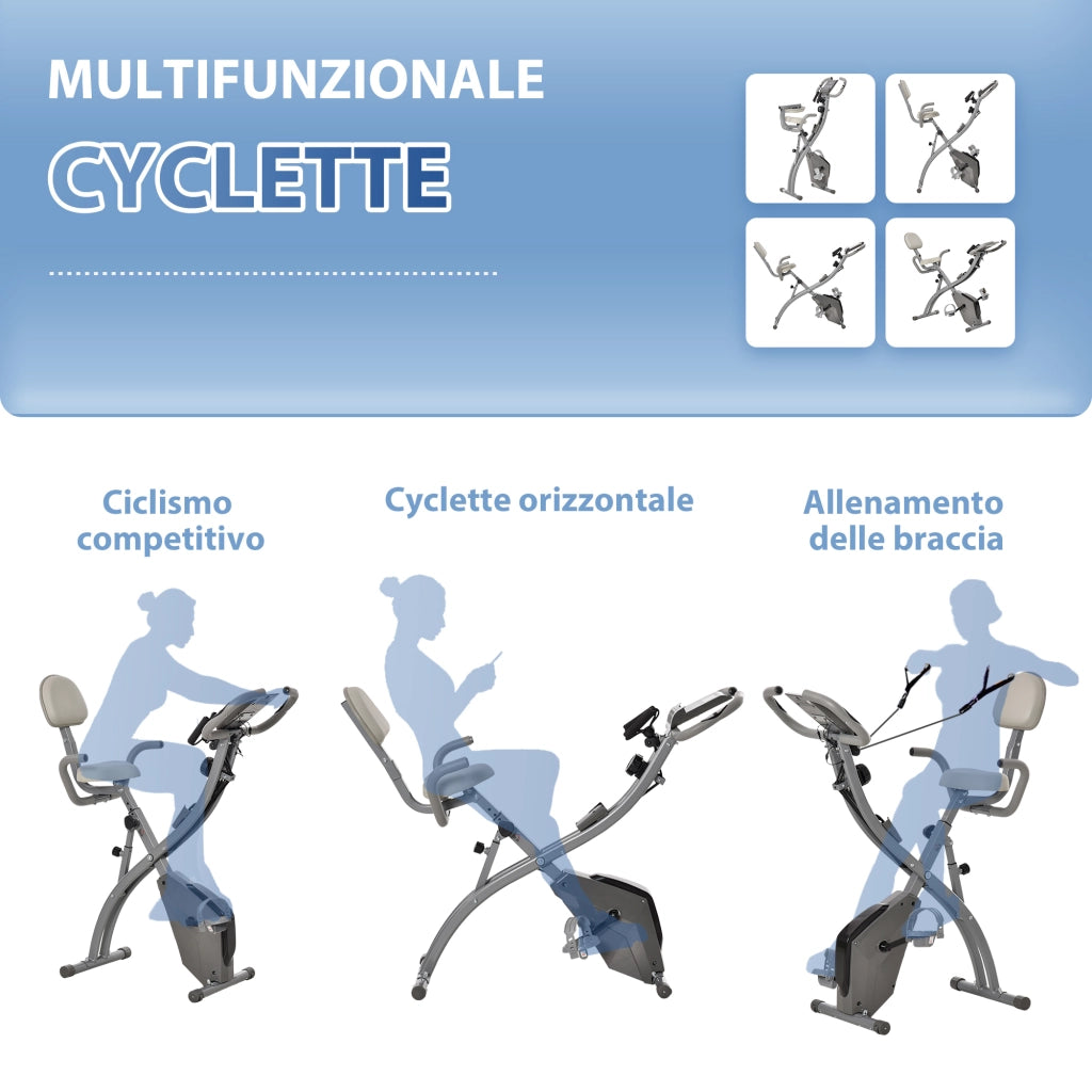 Cyclette Pieghevole 2 in 1 con Sensore Frequenza Cardiaca ¨C Minimal ¨C Grigio