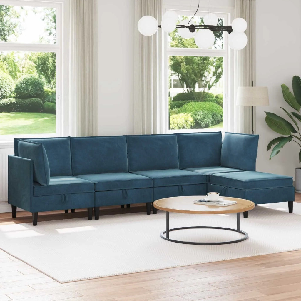Set di mobili per il soggiorno con cuscino 5 pcs Blu Velluto 3413771