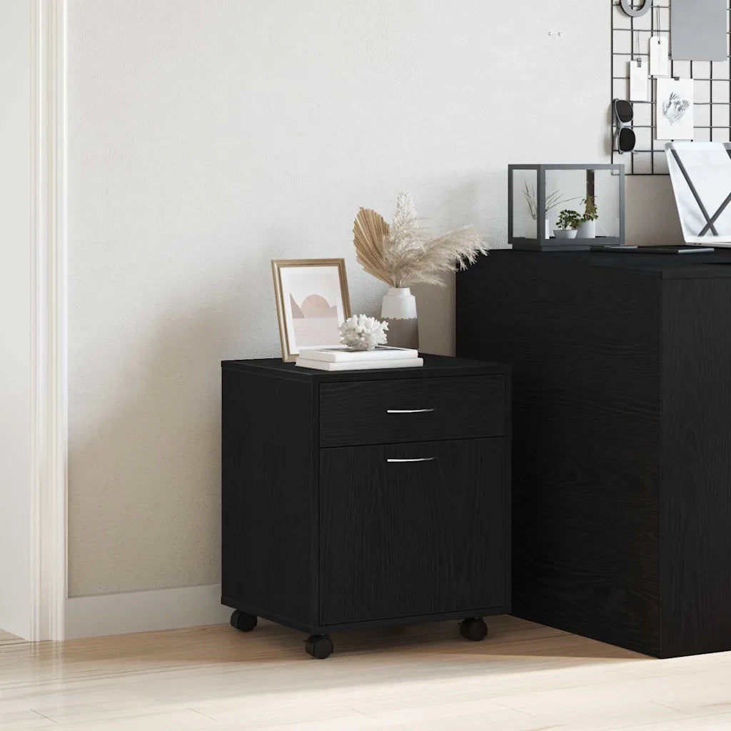 Mobile con Ruote Rovere Nero 45 x 38 x 54 cm Legno multistrato 862670
