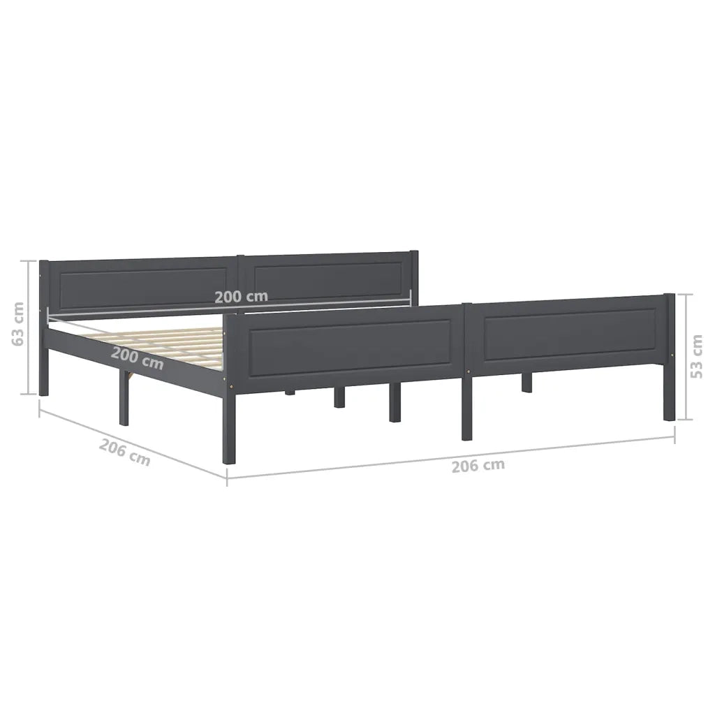 Giroletto senza Materasso-Struttura Letto Legno Massello Pino Grigio 200x200 cm