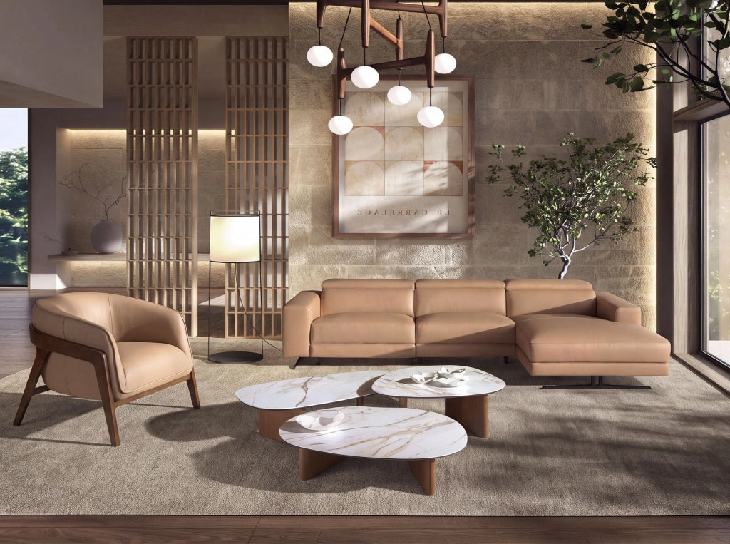 Divano chaise longue relax destra in pelle marrone