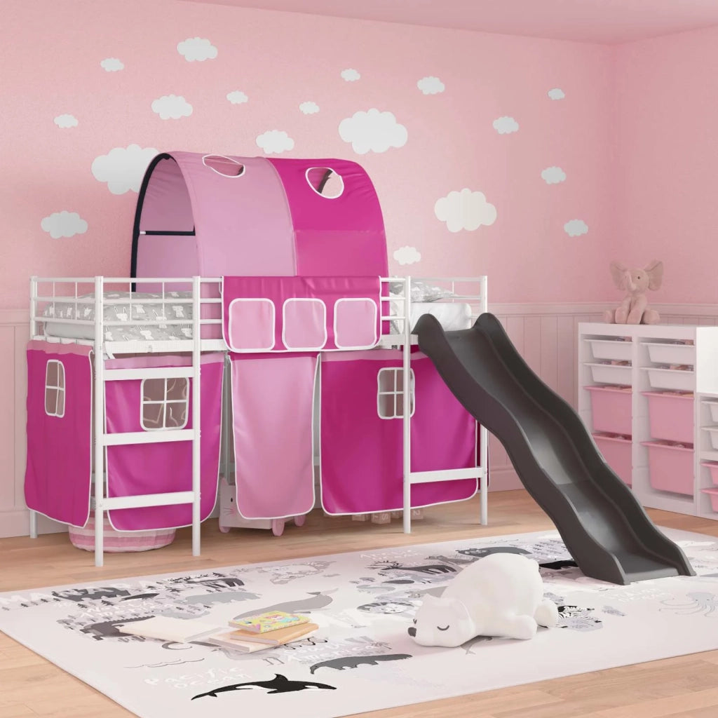 Struttura del letto loft per Bambini | Letto Infantile | Lettino Bianco e Rosa 75 x 190 cm