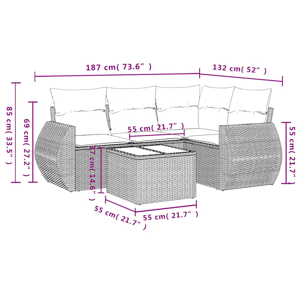 Set Divani da Giardino 5 pz con Cuscini Nero in Polyrattan 3221316