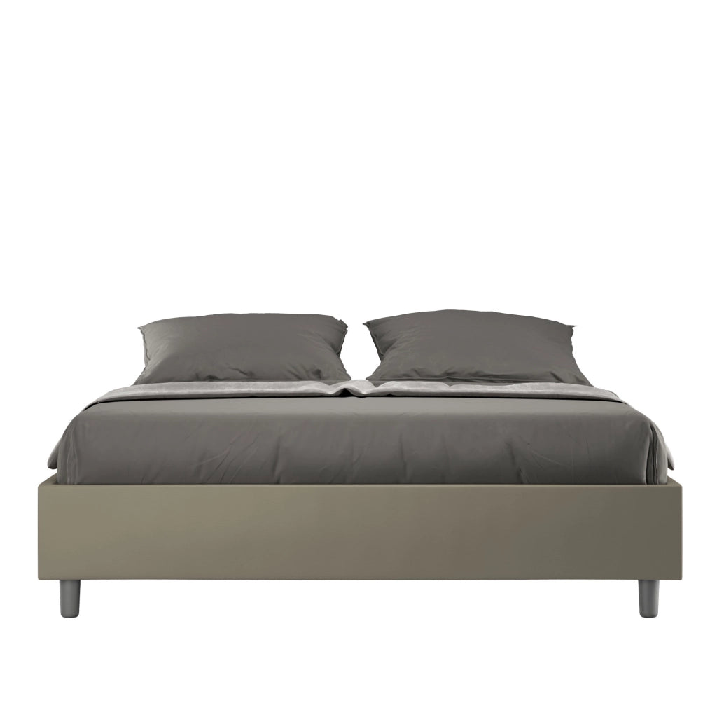 BS COM Letto matrimoniale francese con rete imbottito 140x210 similpelle cappuccino