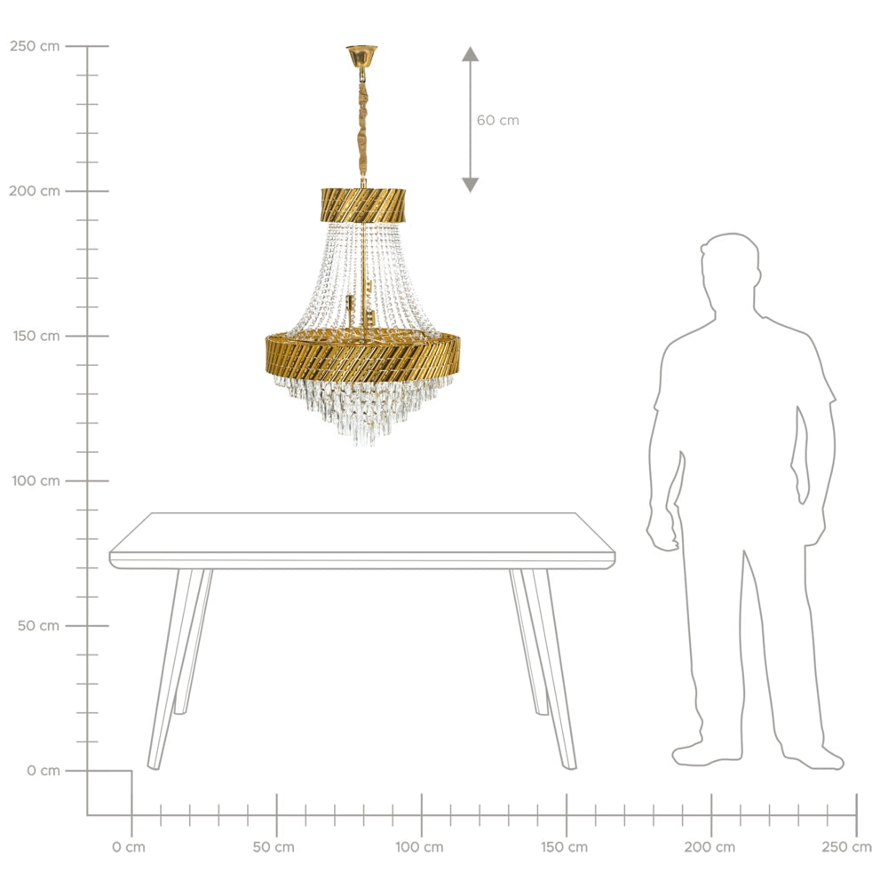 Lampadario con base in metallo dorato e cristalli ⌀ 70 cm Lampada a sospensione Stile glamour Sala da pranzo Soggiorno