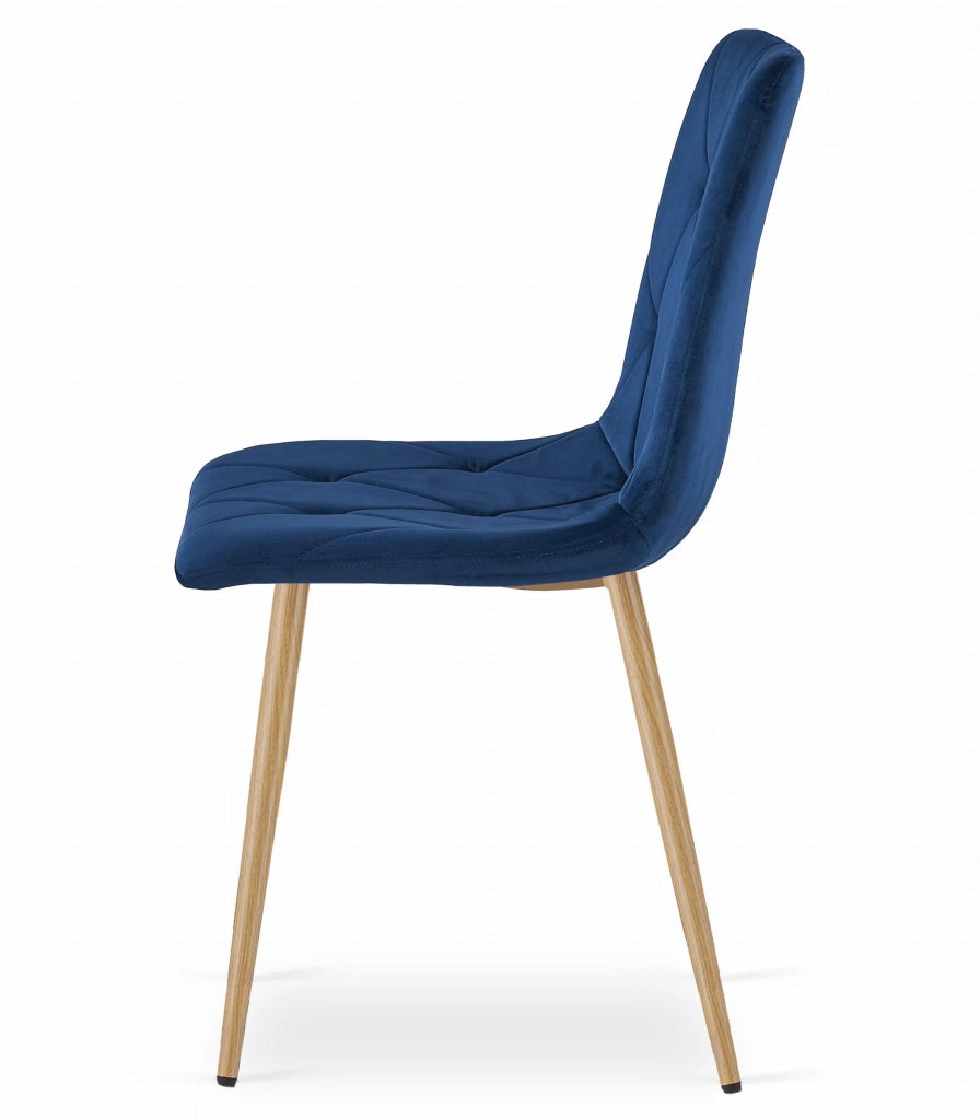 Sedia Valora TYRA in velluto blu navy con gambe color legno x4