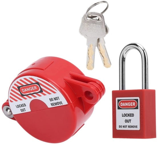 Blocco di sicurezza per valvole - Chiusura a molla per valvole di gas e acqua - Lunghezza di serraggio 38 mm
