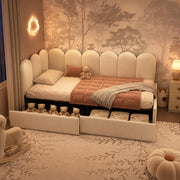 Letto imbottito con 2 cassetti 90x200 cm in velluto beige