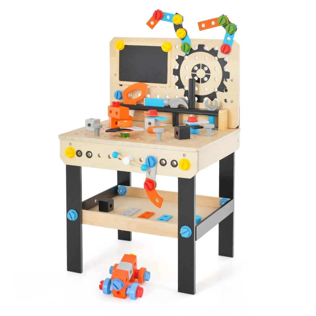 Banco degli attrezzi per bambini con set attrezzi e accessori realistici lavagna aggiuntiva, Banco da lavoro-Giocattoli educativi