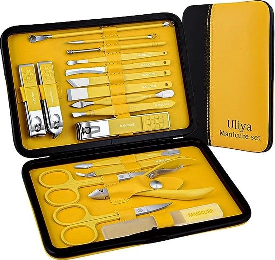 Kit di manicure e pedicure professionale - 18 pezzi Strumenti per cura delle unghie - Kit di cura con valigetta di viaggio in pelle lussuosa (Viola)
