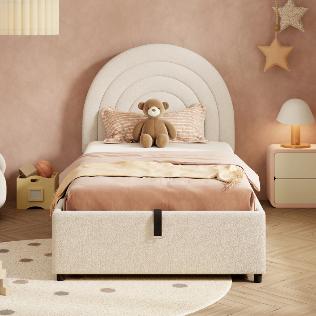 letto imbottito bouclé beige 90 x 200 cm