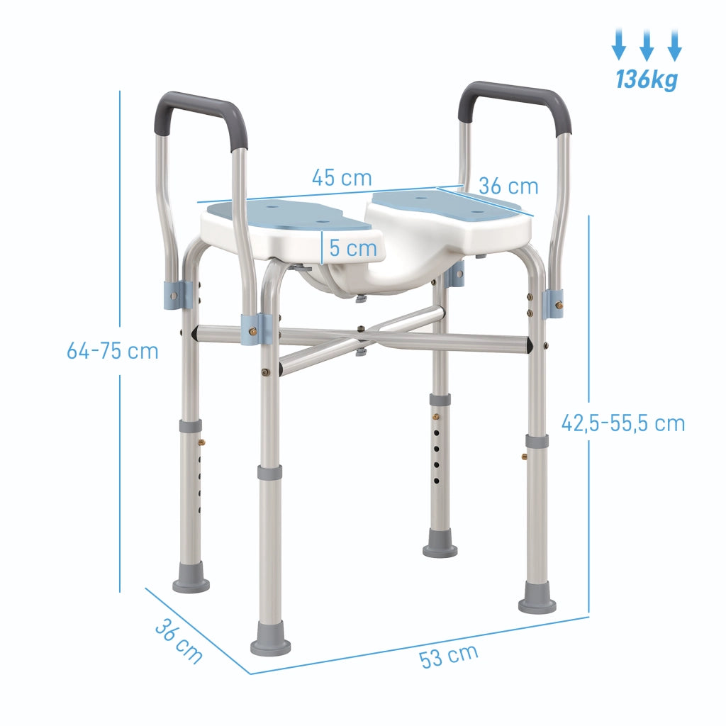 Sedia da doccia con braccioli ¨C zephmum ¨C blu chiaro 53x36x64-75 cm