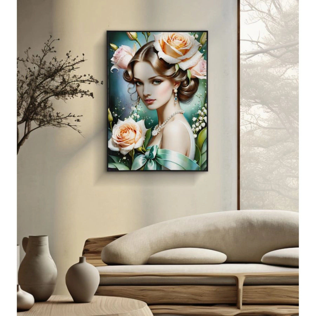 Dipinto su tela Fantasy B ritratto romantico con rose, 72x102 cm