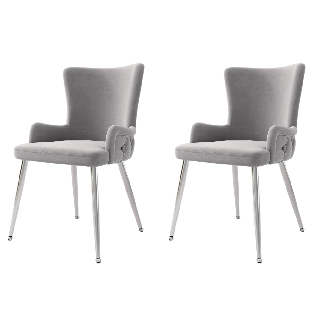 Sedia da pranzo 2 pezzi in velluto con gambe metalliche stabili, design moderno grigio e argento