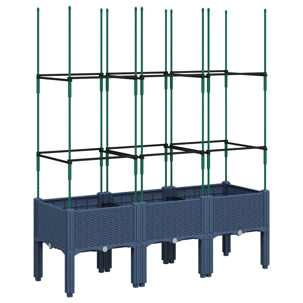 Fioriera | Cassetta per fiori | Vaso Giardino con Traliccio Grigio Blu 120x40x142,5 cm PP