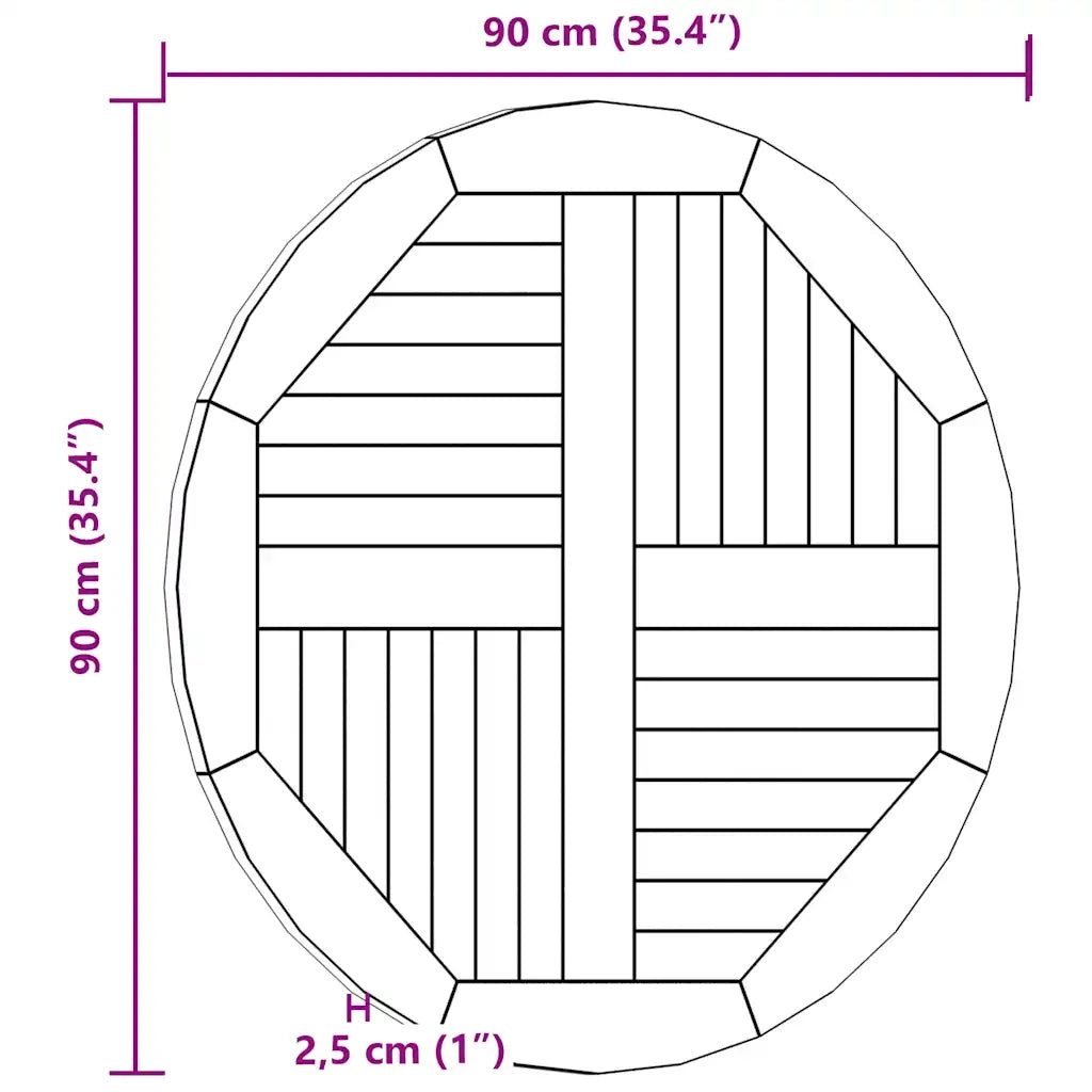 Piano Tavolo in Legno Massello di Teak Rotondo 2,5 cm 90 cm 48987