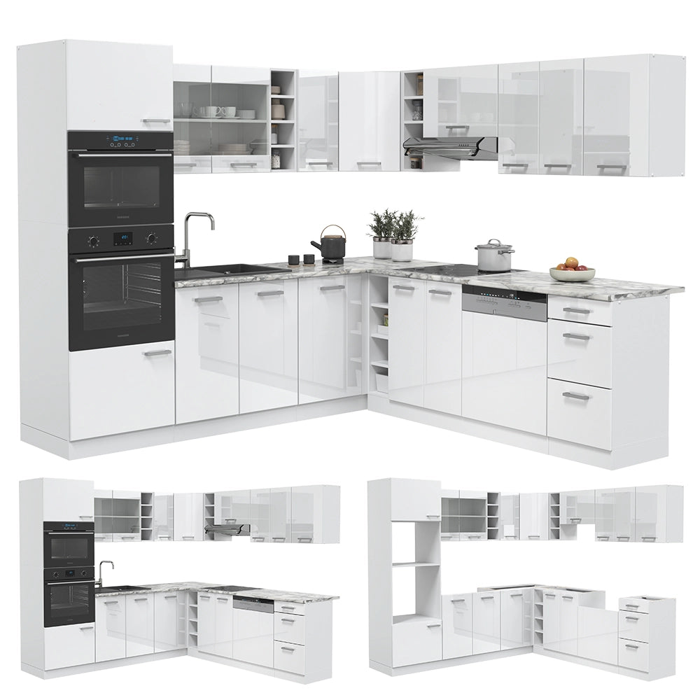 Cucina angolare completa R-Line Bianco lucido/Bianco 247 x 237 cm, PL Antracite Vicco