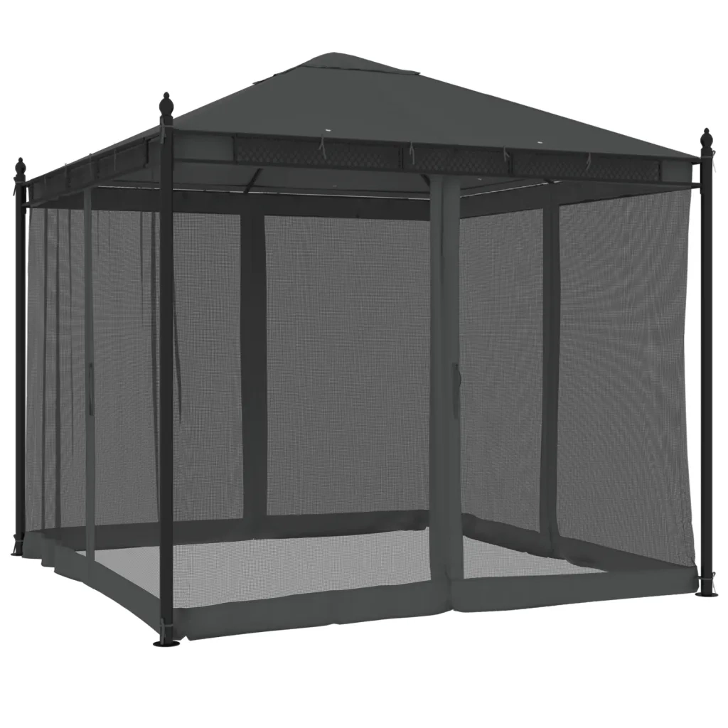 Gazebo con Pareti in Rete Antracite 2,93x2,93 m in Acciaio 368435