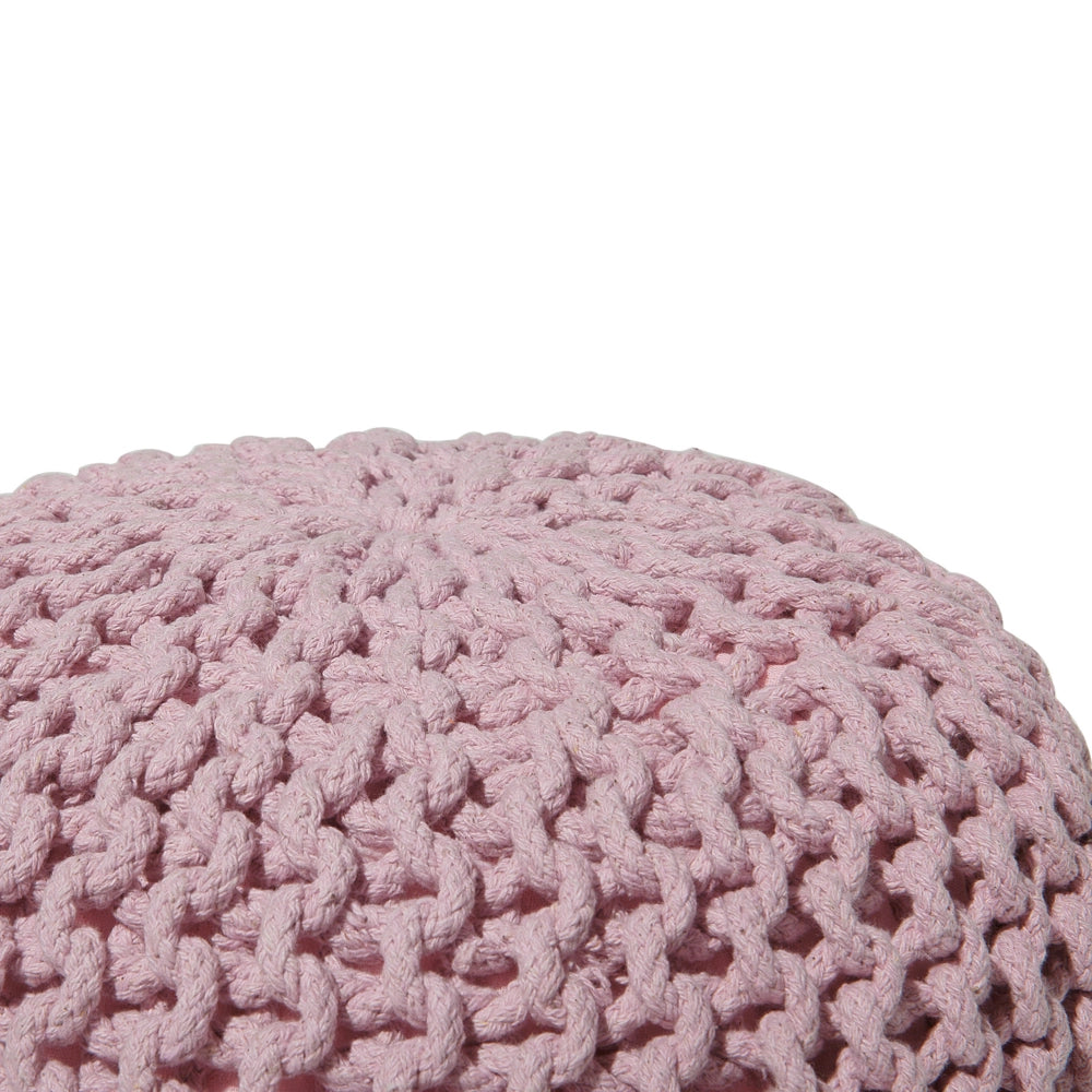 Pouf ottomana rosa in cotone lavorato a maglia perline EPS riempimento rotondo piccolo poggiapiedi 40 x 25 cm