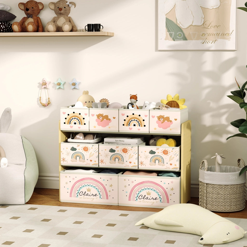 Organizzatore Giocattoli Bambini con 9 Cestini Estraibili ¨C Minimal ¨C Tessuto 93x30x70 cm Giallo