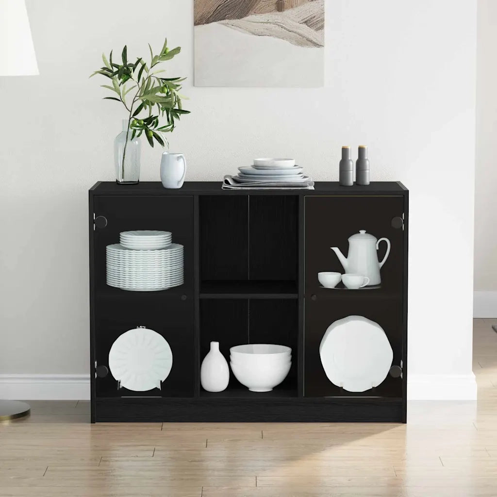 Credenza | Madia | Buffet da pranzo | Armadio da pranzo Rovere Nero 100 x 37 x 75.5 cm