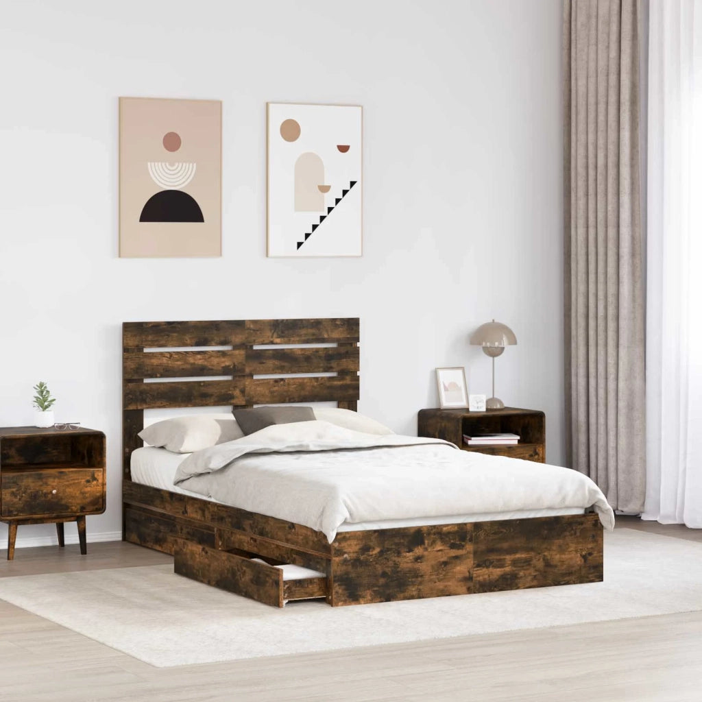 Letto con Contenitore con testiera Rovere fumé 135 x 190 cm 3411577