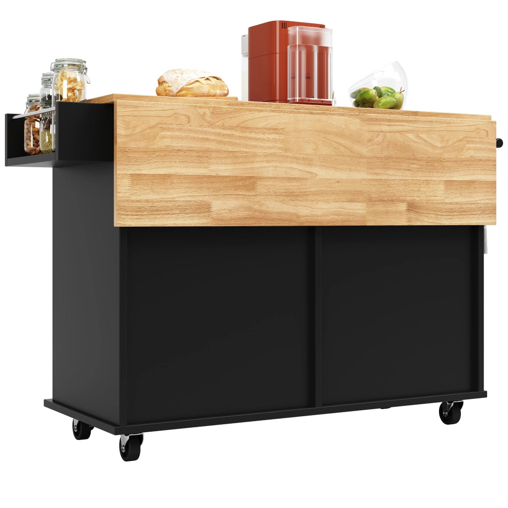 OKWISH Carrello da cucina con 2 cassetti, piano ribaltabile, portaasciugamani e ruote, MDF, 106 x 50 x 90.5 cm, nero