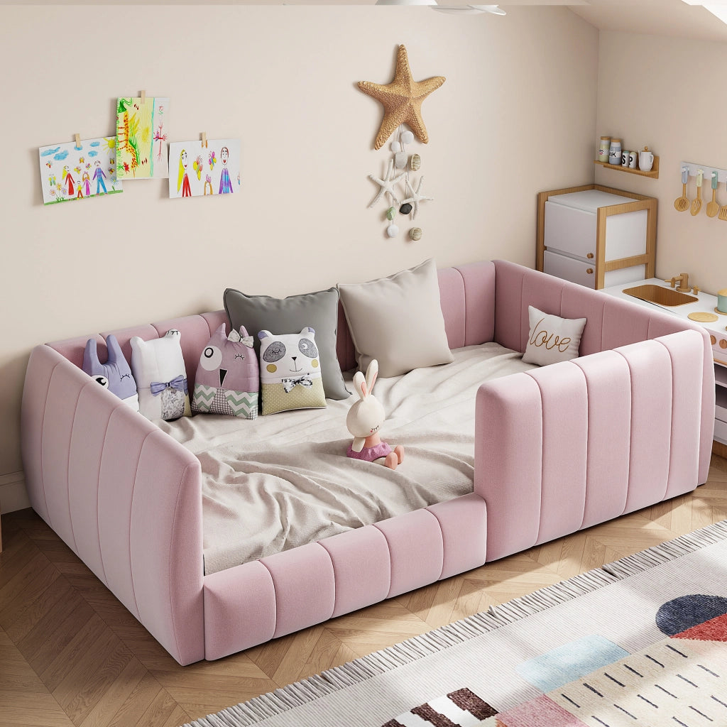 letto a piattaforma imbottito mdf rosa 90 x 200 cm