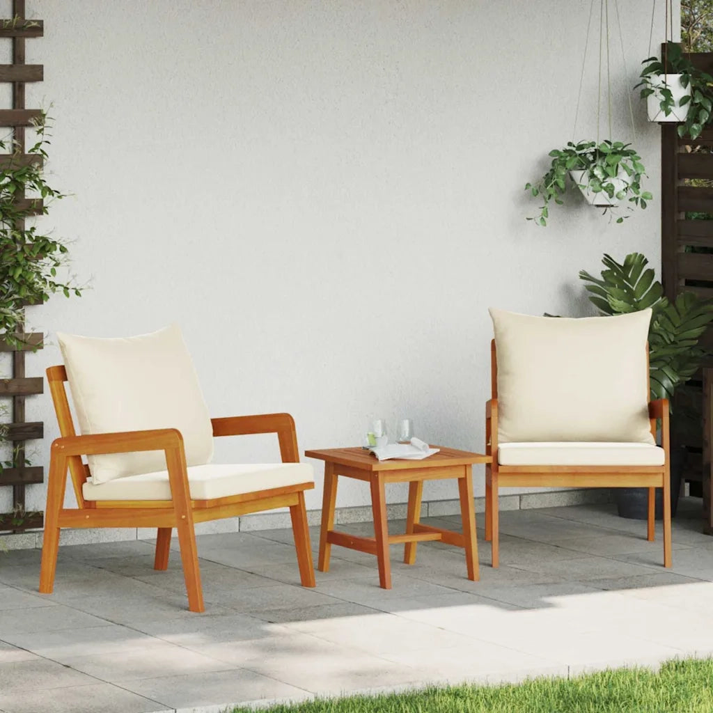 Set bistrot con cuscino 3 pz | Set Salotto da Giardino Marrone Legno di Acacia Massello