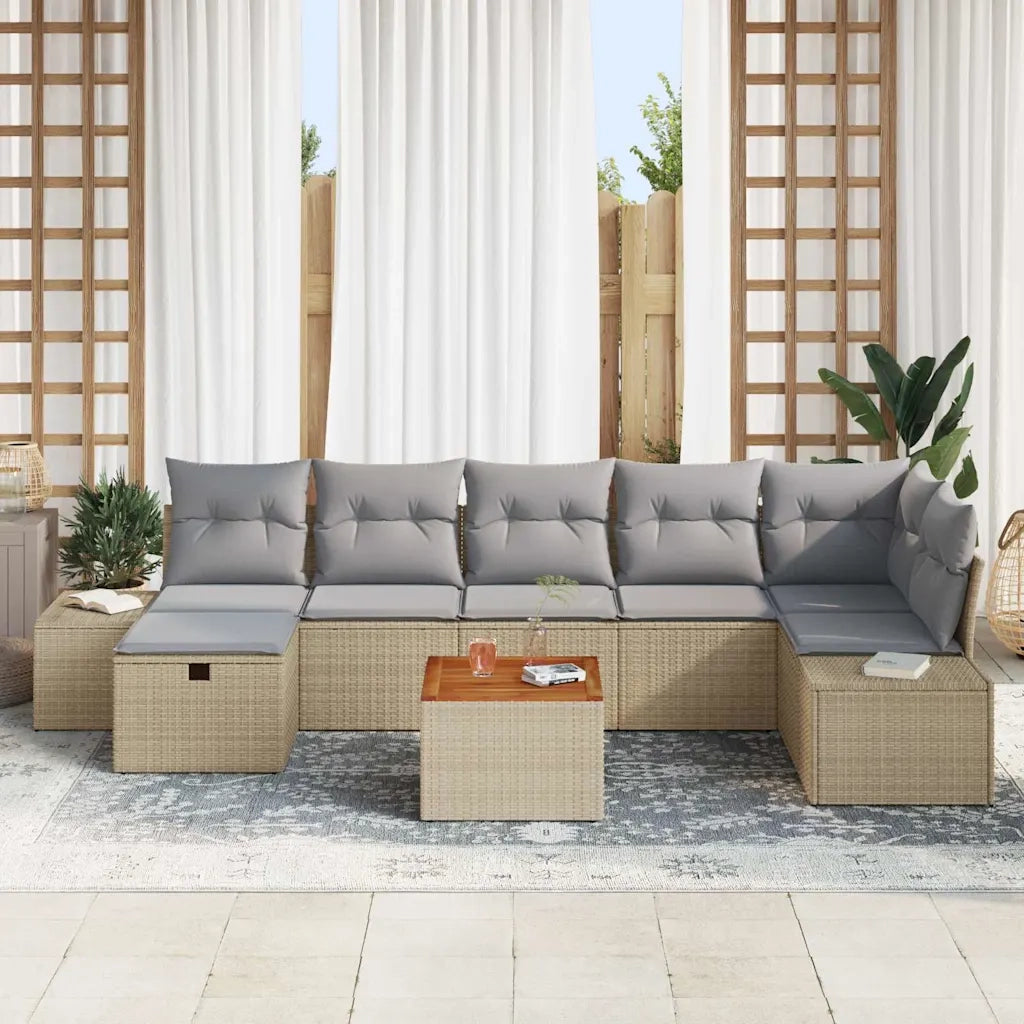 Set Divano da Giardino con cuscino 8 pcs Beige Poly Rattan