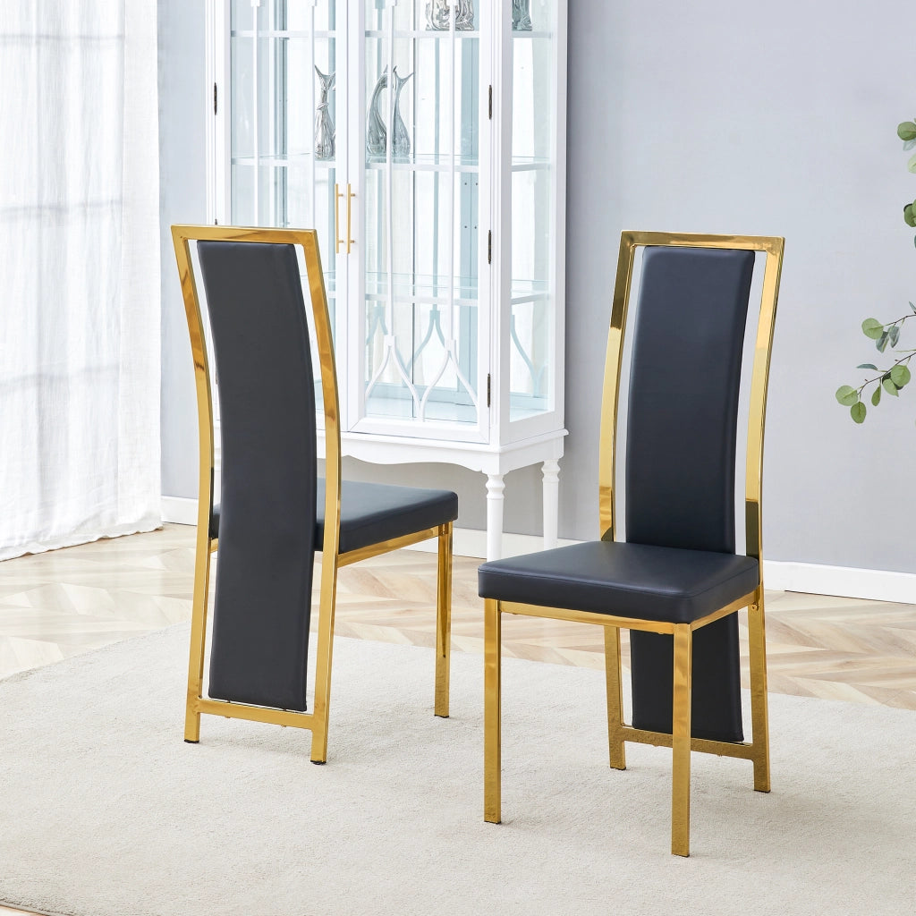 SEDIA da pranzo 109 cm in PU Nero e Metallo Oro Set da 2 pezzi