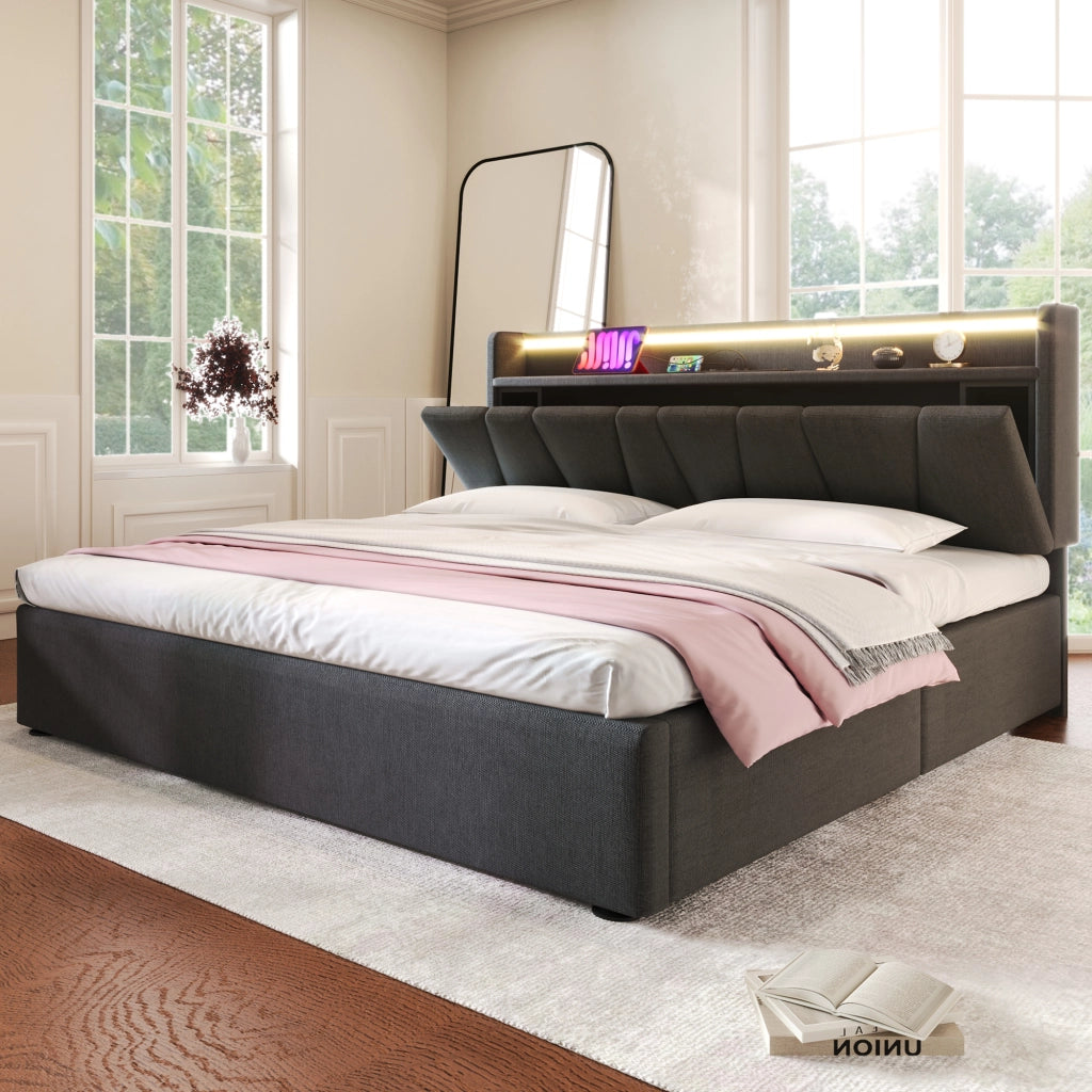 letto imbottito lino grigio 140x200 cm